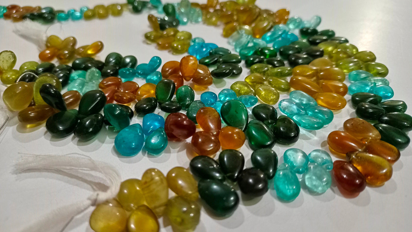 Natural Multi Apatite Pear Shape Plain Smooth Gemstone   Beads Sold Per Strand  8 Inch Long