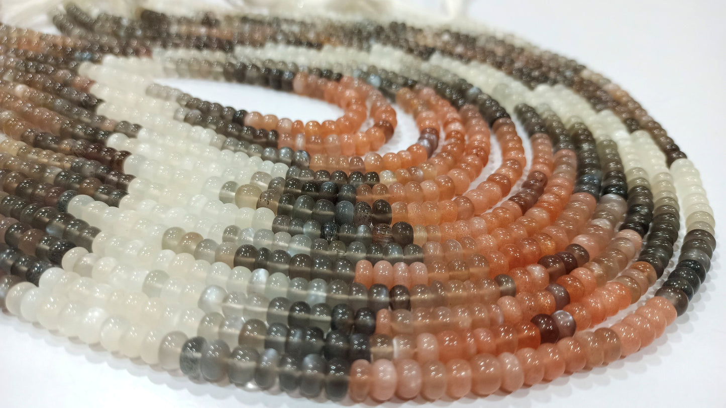 Natural Multi Moonstone Rondelle Shape Plain Smooth 5 to 7mm African Moonstone Beads  Sold Per Strand 7 Inches Long Great Quality Beads