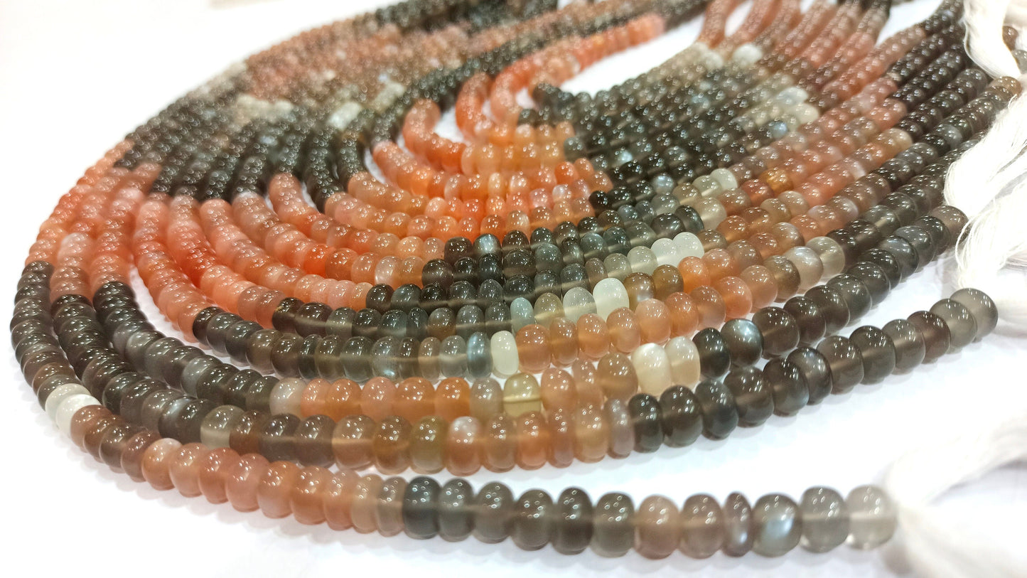 Natural Multi Moonstone Rondelle Shape Plain Smooth 9 to 12 mm Beads Sold Per Strand 7 Inches Long Great Quality African Beads