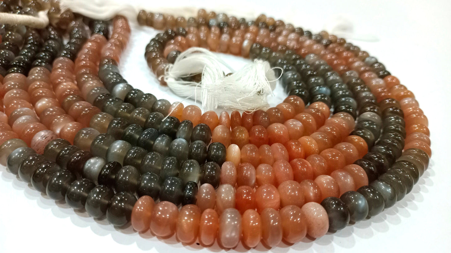 Natural Multi Moonstone Rondelle Shape Plain Smooth 9 to 12 mm Beads Sold Per Strand 7 Inches Long Great Quality African Beads