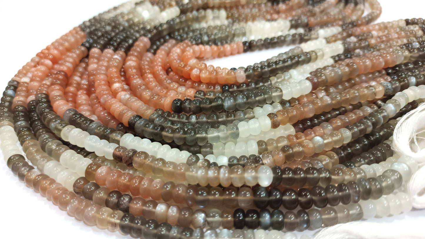 Natural Multi Moonstone Rondelle Shape Plain Smooth 5 to 7mm African Moonstone Beads  Sold Per Strand 7 Inches Long Great Quality Beads