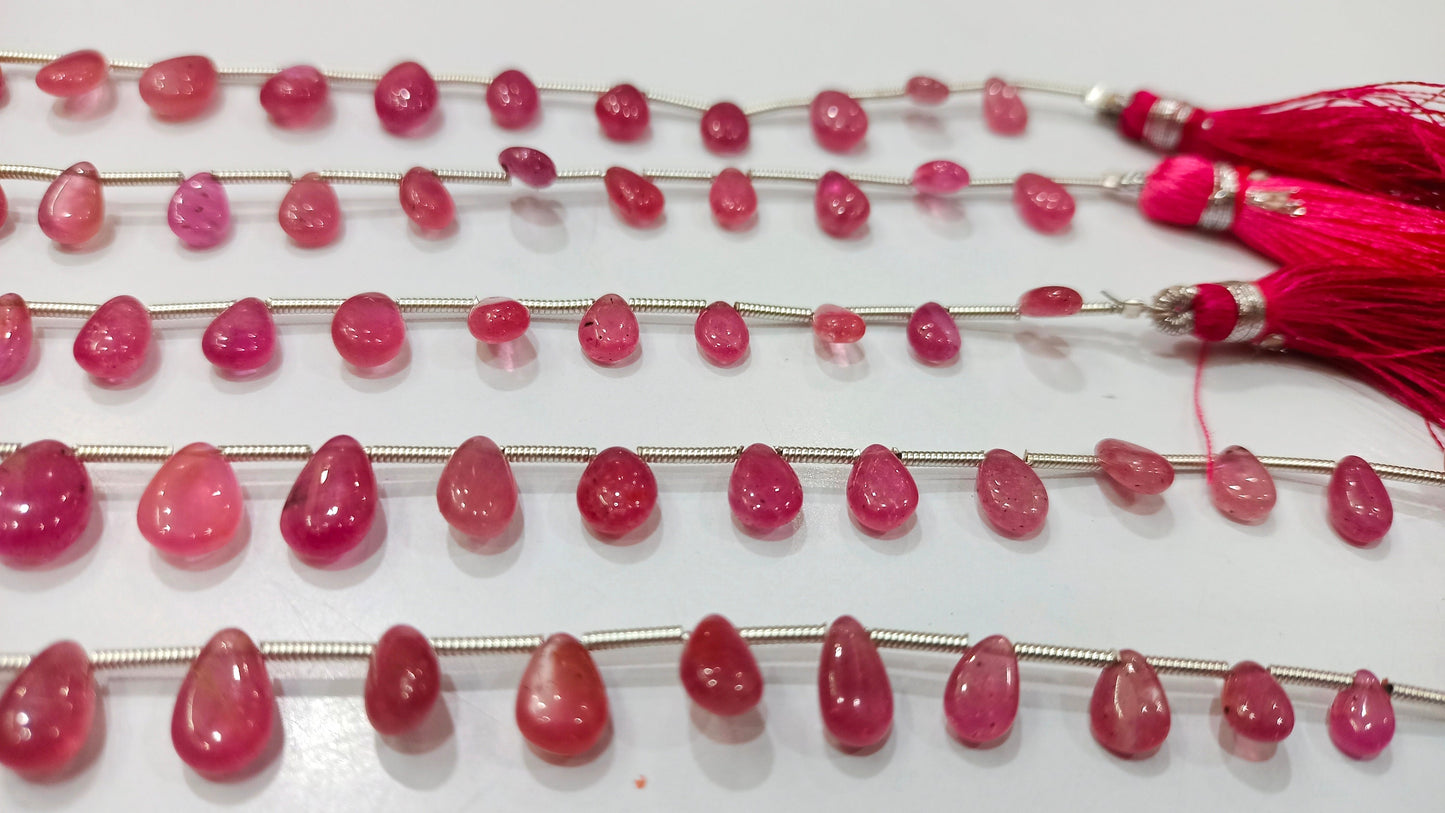 Natural Ruby Pear Shape Plain Smooth 5X7 to 8X12 mm Best Quality Ruby Gemstone Beads Sold Per Strand 8 Inches Long Great Quality Beads