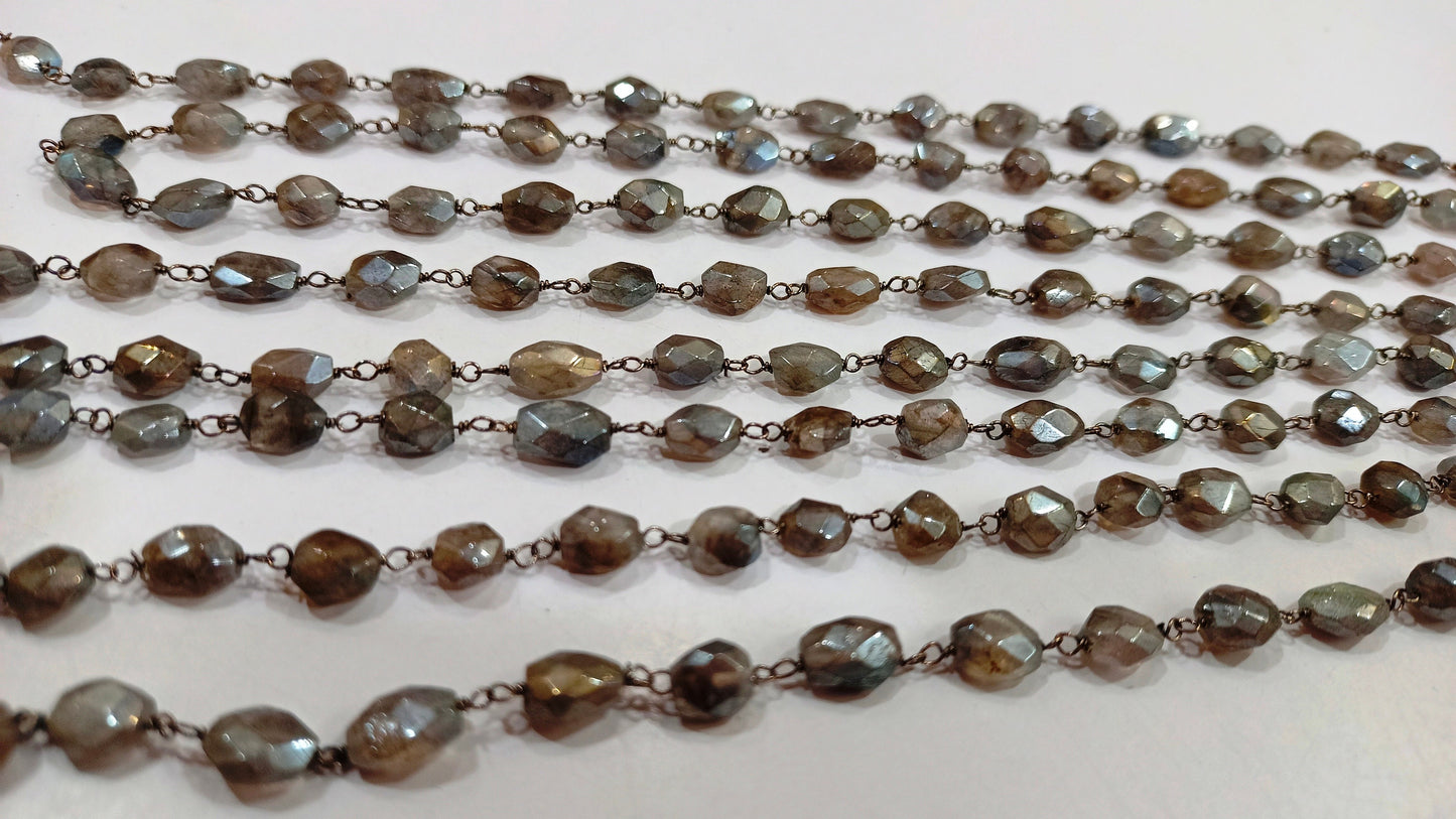 Natural Labradorite Mystic Coated Oval Faceted 4X7 to 6X12 Rosary Chain Sold  Per  Foot Great Quality Beads