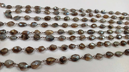 Natural Labradorite Mystic Coated Oval Faceted 4X7 to 6X12 Rosary Chain Sold  Per  Foot Great Quality Beads