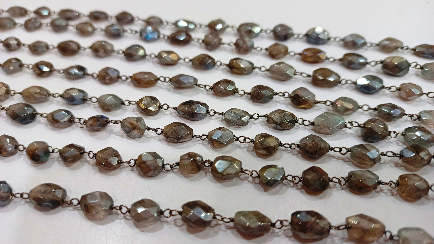 Natural Labradorite Mystic Coated Oval Faceted 4X7 to 6X12 Rosary Chain Sold  Per  Foot Great Quality Beads