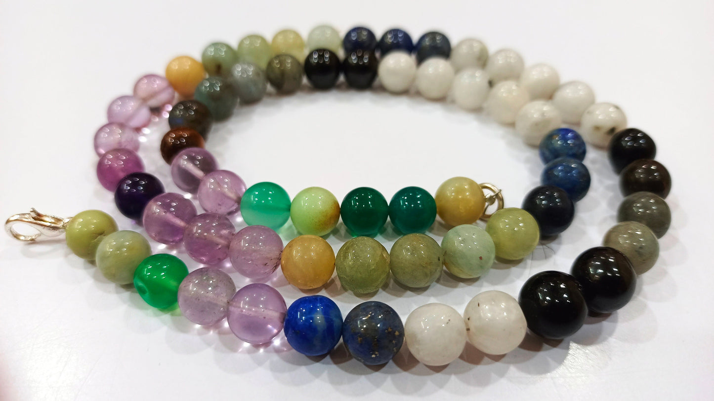 Natural Multi Gemstone Round Shape Plain Smooth 8mm Beaded 20 Inches Necklace Choose Design