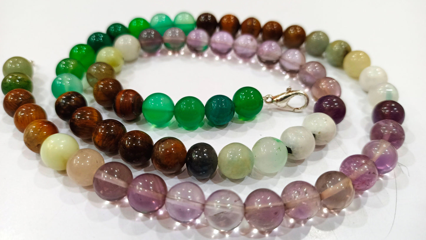 Natural Multi Gemstone Round Shape Plain Smooth 8mm Beaded 20 Inches Necklace Choose Design