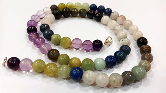 Natural Multi Gemstone Round Shape Plain Smooth 8mm Beaded 20 Inches Necklace Choose Design