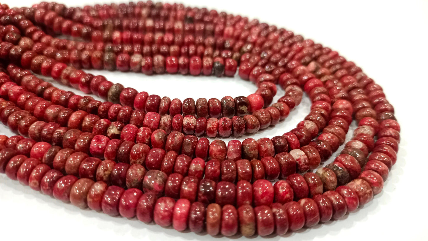 Natural Rhodonite Gemstone Rondelle Plain smooth 6mm Beads Sold per strand 8 inches long Pink stone Untreated beads