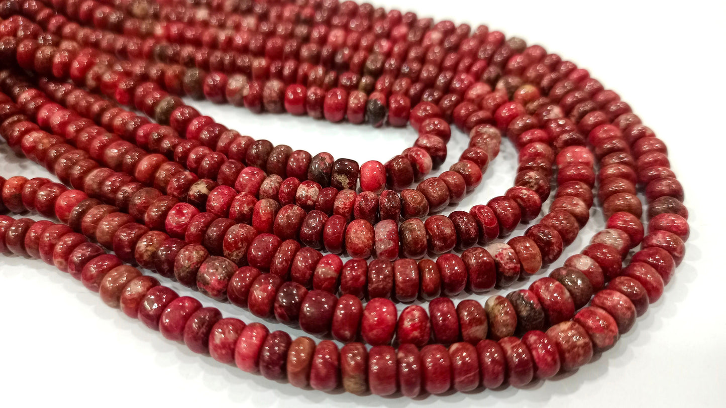 Natural Rhodonite Gemstone Rondelle Plain smooth 6mm Beads Sold per strand 8 inches long Pink stone Untreated beads