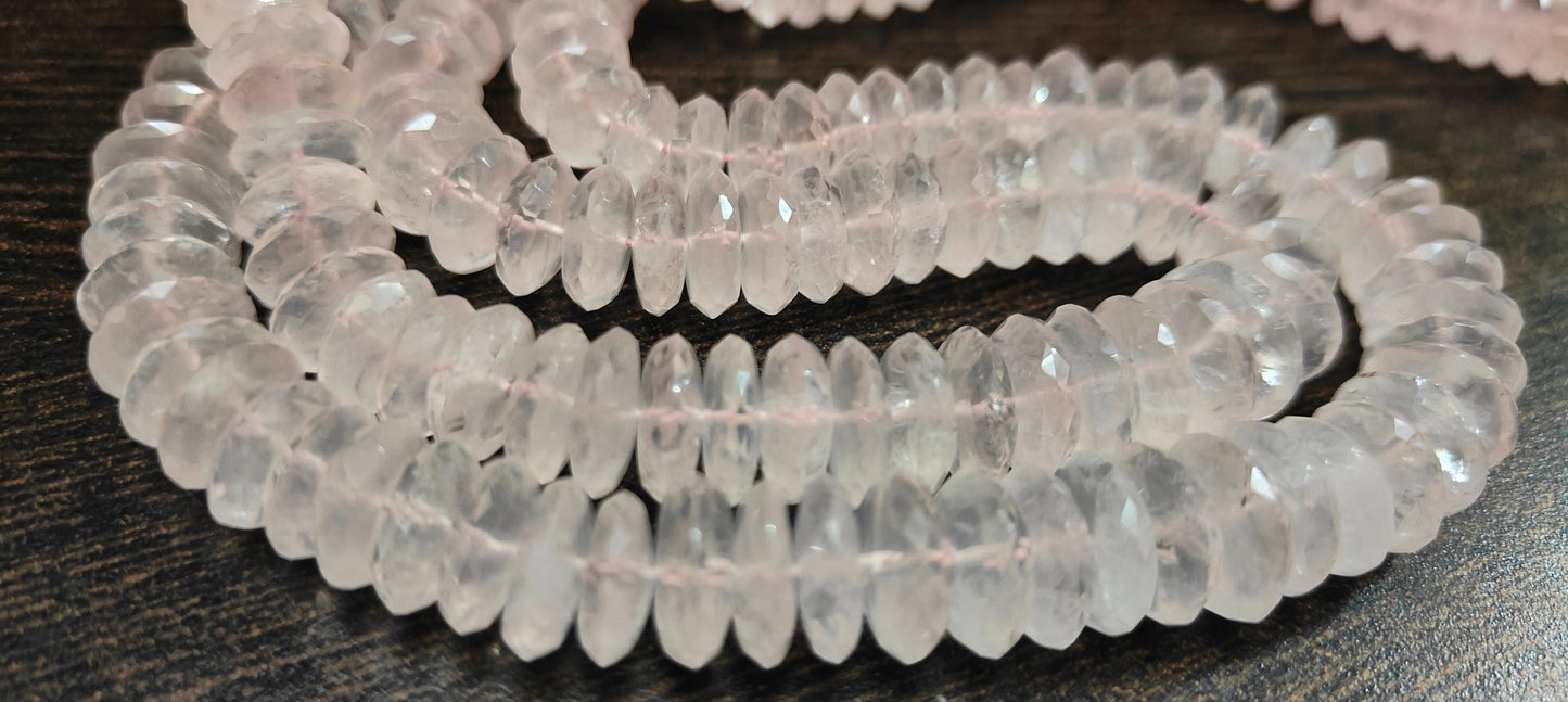 Natural Rose Quartz  Faceted Gemstone Beads German Cut Rondelle Shape Beads 9-12 mm Strand 8 inches long Graduated Beads