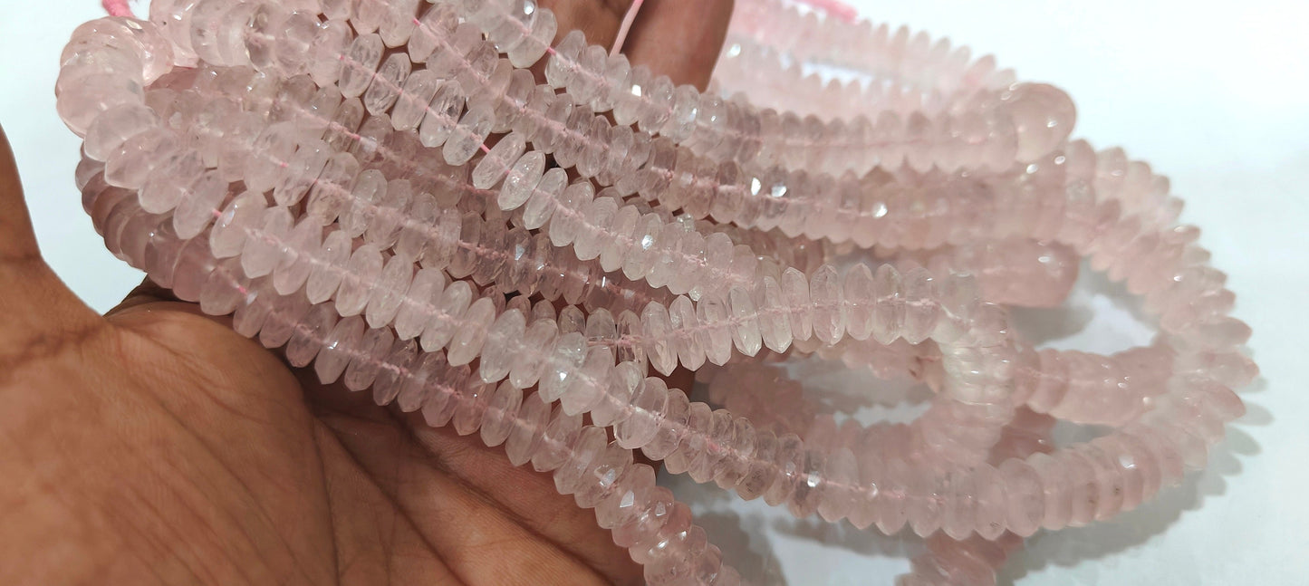 Natural Rose Quartz  Faceted Gemstone Beads German Cut Rondelle Shape Beads 9-12 mm Strand 8 inches long Graduated Beads
