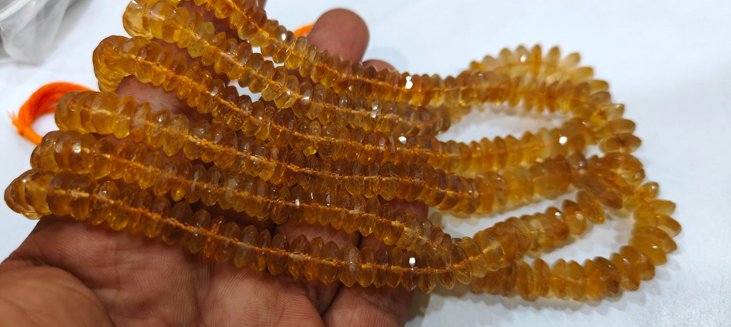 Natural Yellow Citrine Faceted Gemstone Beads German Cut Rondelle Shape Beads 9-12 mm Strand 8 inches long Graduated Beads