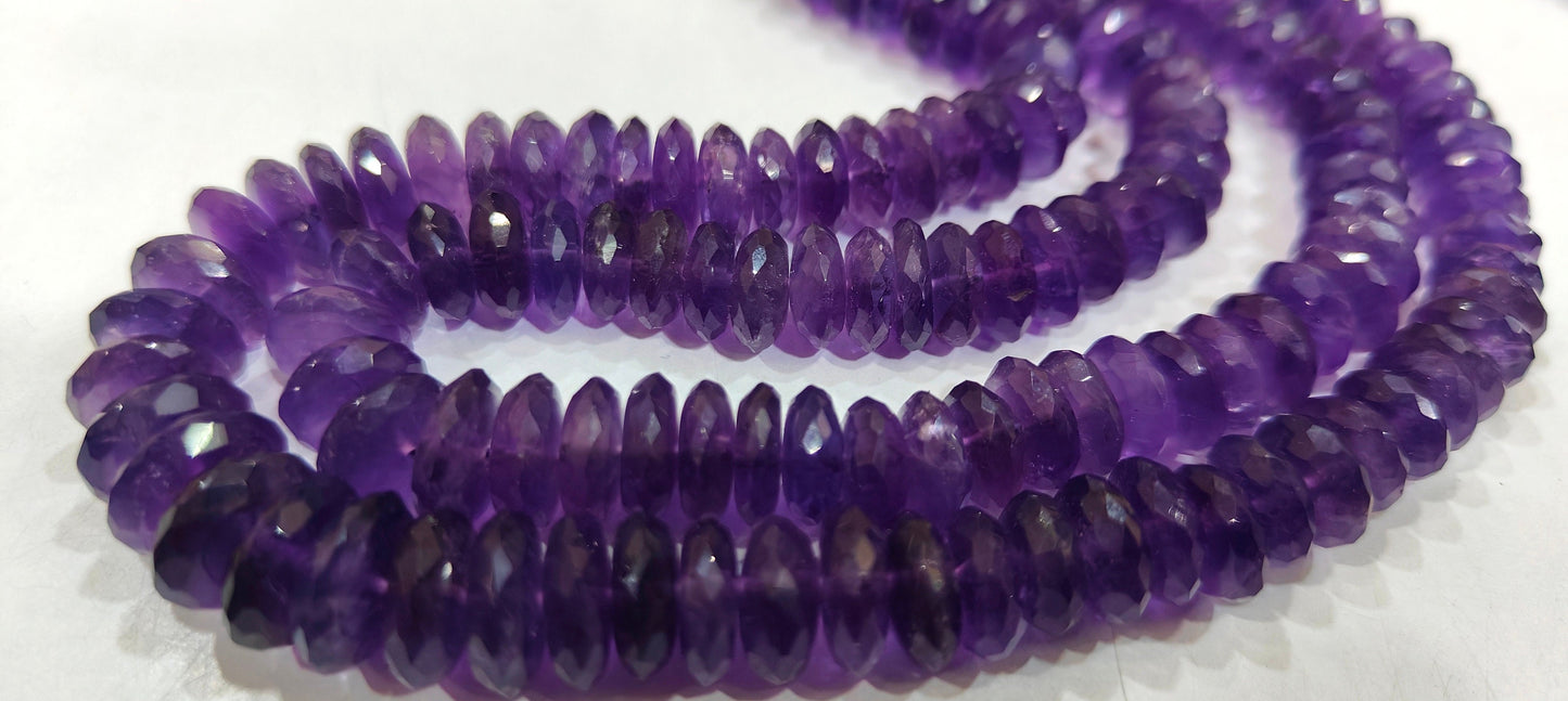 Natural Amethyst  Faceted Gemstone Beads German Cut Rondelle Shape Beads 9-12 mm Strand 8 inches long Graduated Beads