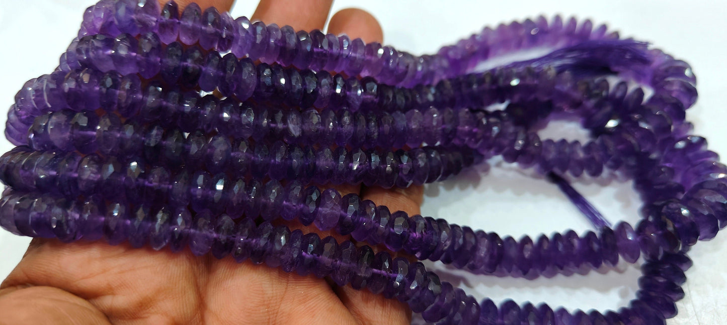 Natural Amethyst  Faceted Gemstone Beads German Cut Rondelle Shape Beads 9-12 mm Strand 8 inches long Graduated Beads