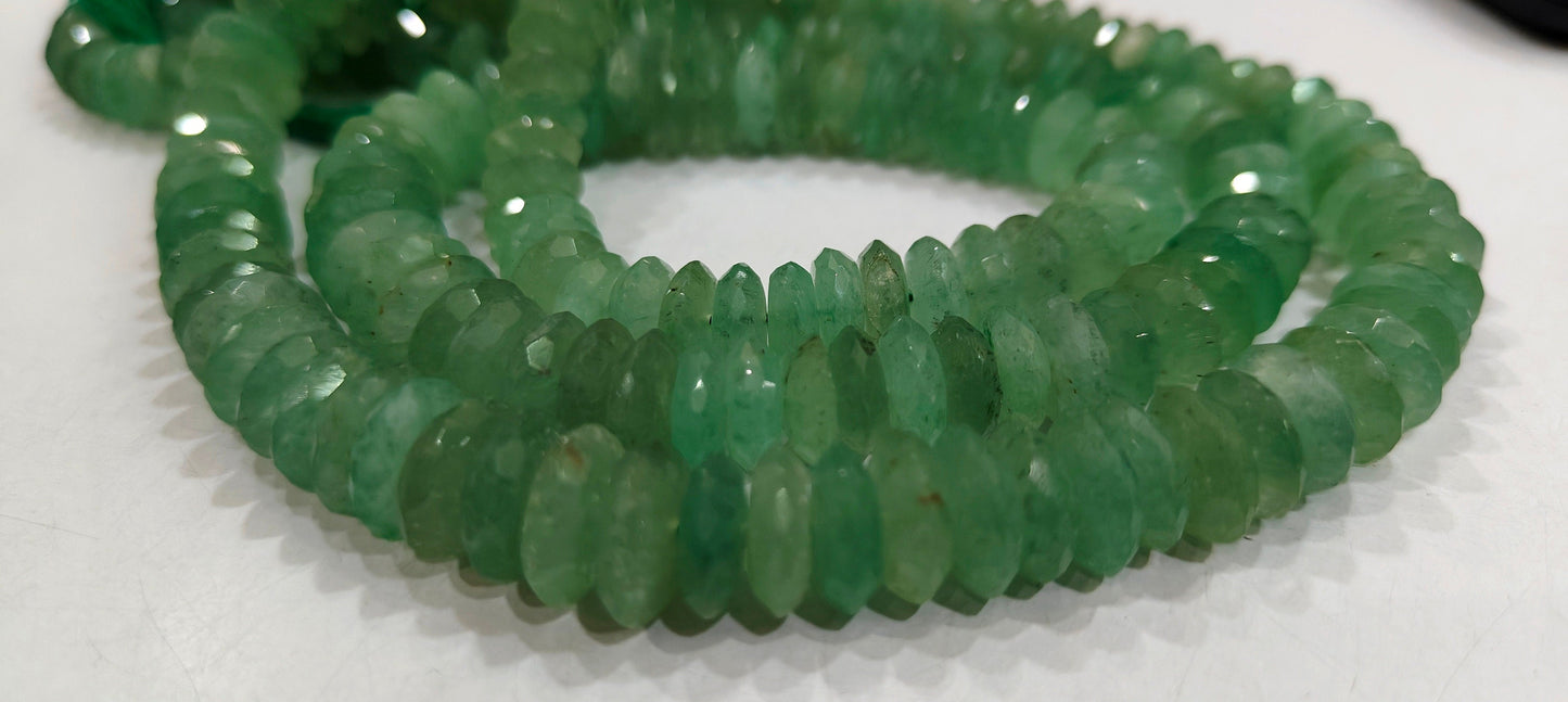 Natural Green Strawberry Quartz  Faceted Gemstone Beads German Cut Rondelle Shape Beads 9-12 mm Strand 8 inches long Graduated Beads