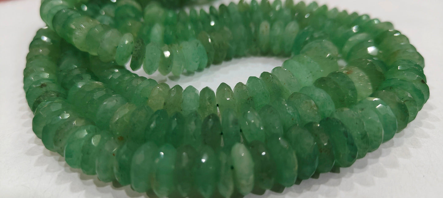 Natural Green Strawberry Quartz  Faceted Gemstone Beads German Cut Rondelle Shape Beads 9-12 mm Strand 8 inches long Graduated Beads