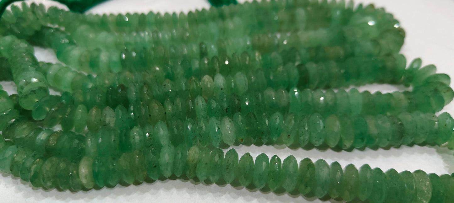 Natural Green Strawberry Quartz  Faceted Gemstone Beads German Cut Rondelle Shape Beads 9-12 mm Strand 8 inches long Graduated Beads