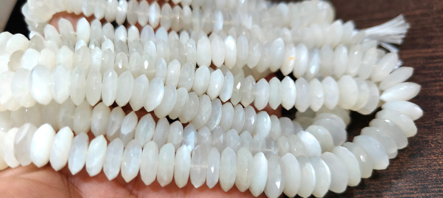 Natural White Moonstone  Faceted Gemstone Beads German Cut Rondelle Shape Beads 9-12 mm Strand 8 inches long Graduated Beads
