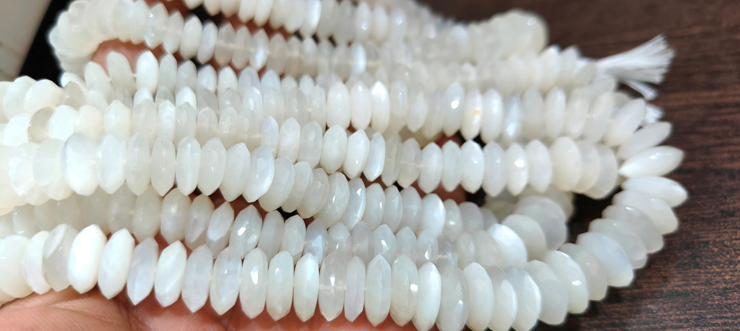 Natural White Moonstone  Faceted Gemstone Beads German Cut Rondelle Shape Beads 9-12 mm Strand 8 inches long Graduated Beads
