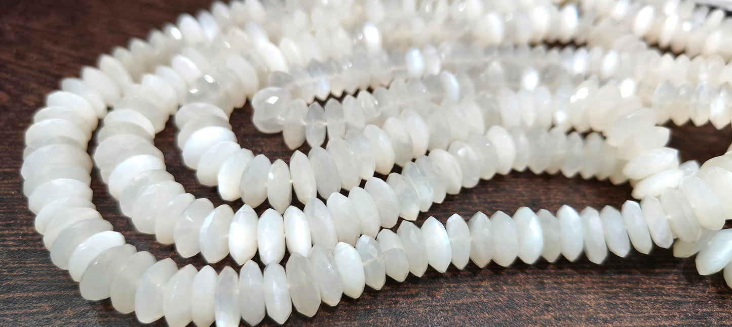 Natural White Moonstone  Faceted Gemstone Beads German Cut Rondelle Shape Beads 9-12 mm Strand 8 inches long Graduated Beads