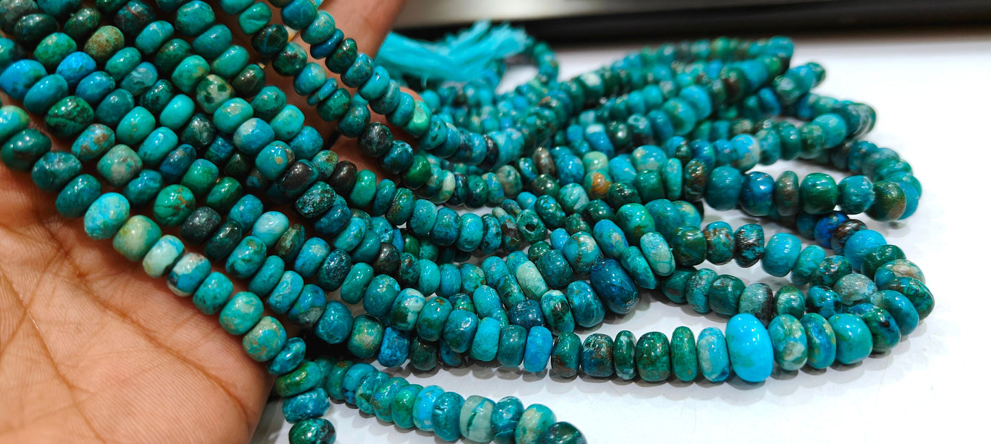 Natural Chrysocolla  5 to 10mm Rondelle Plain Smooth Graduated Beads Sold Per Strand 8 Inches Long Beads Jewelry Making Beads