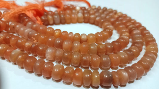 Natural Peach Moonstone Plain Smooth Rondelle Shape 6-8mm Jewelry Making Beads  Sold Per Strand 8 Inches Long