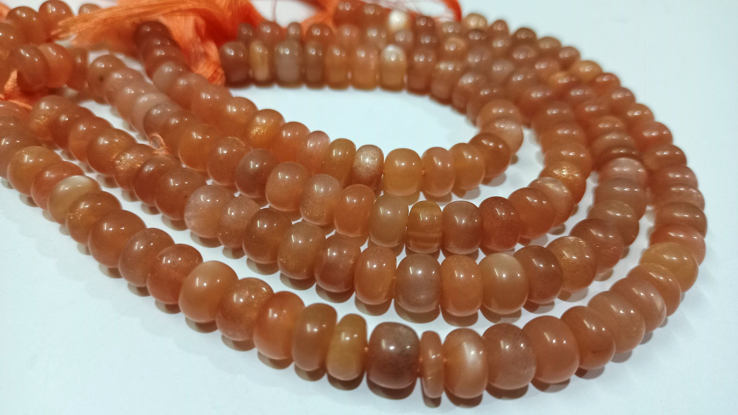 Natural Peach Moonstone Plain Smooth Rondelle Shape 6-8mm Jewelry Making Beads  Sold Per Strand 8 Inches Long