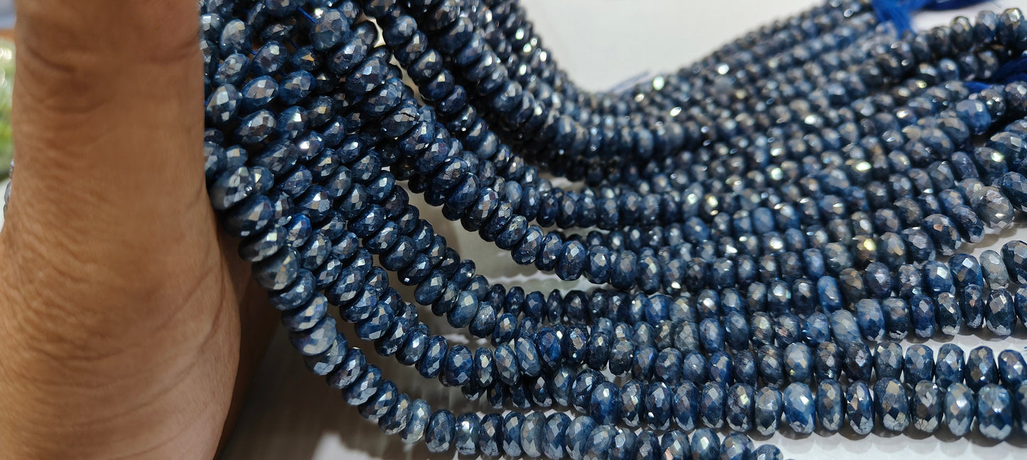 Natural Blue Sapphire Silverite Rondelle Faceted 6 to 9mm Size Graduated Gemstone Beads strand 8 Inches Long Wholesale Prices