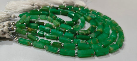 Natural Chrysoprase Tubelight Pipe  Shape Briolette 22 to 26mm Beads Sold Per Strand 8 inches Long