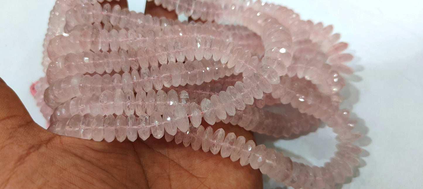 Natural Rose Quartz  Faceted Gemstone Beads German Cut Rondelle Shape Beads 9-12 mm Strand 8 inches long Graduated Beads