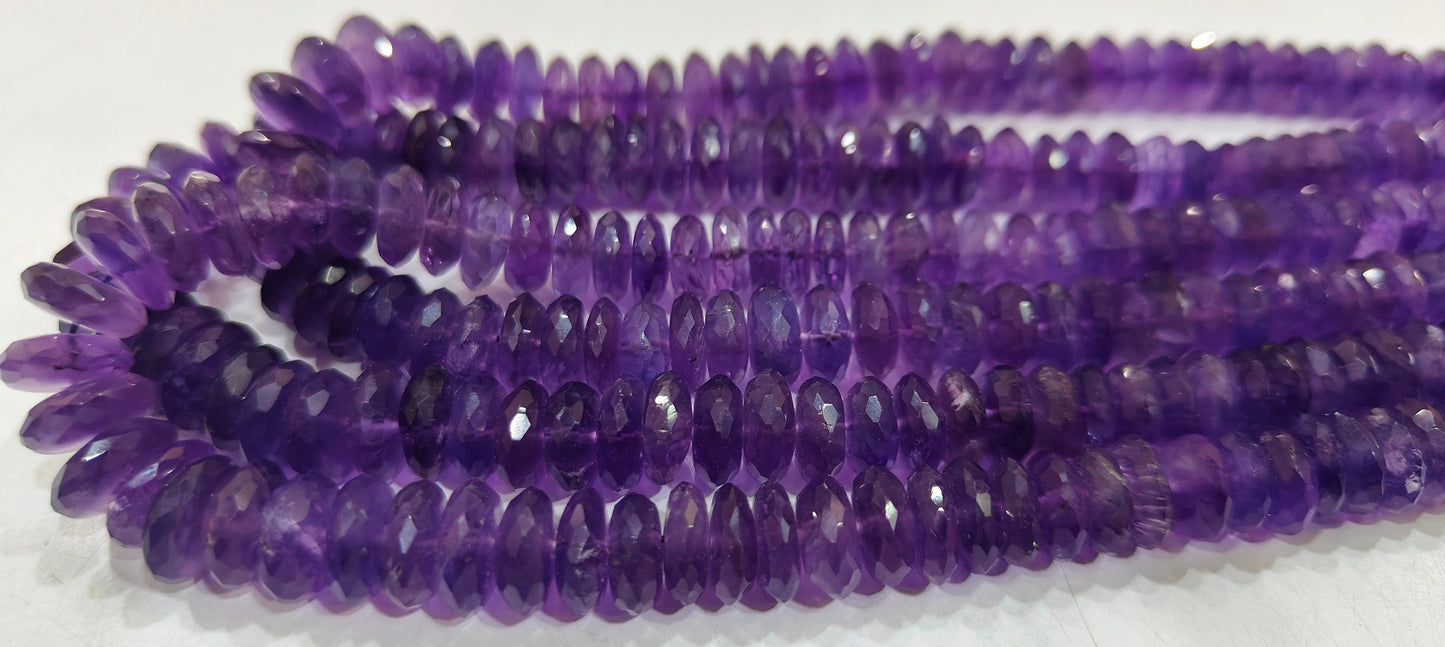 Natural Amethyst  Faceted Gemstone Beads German Cut Rondelle Shape Beads 9-12 mm Strand 8 inches long Graduated Beads