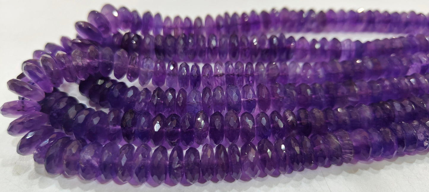 Natural Amethyst  Faceted Gemstone Beads German Cut Rondelle Shape Beads 9-12 mm Strand 8 inches long Graduated Beads