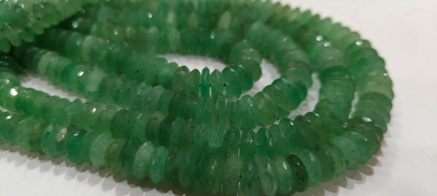 Natural Green Strawberry Quartz  Faceted Gemstone Beads German Cut Rondelle Shape Beads 9-12 mm Strand 8 inches long Graduated Beads