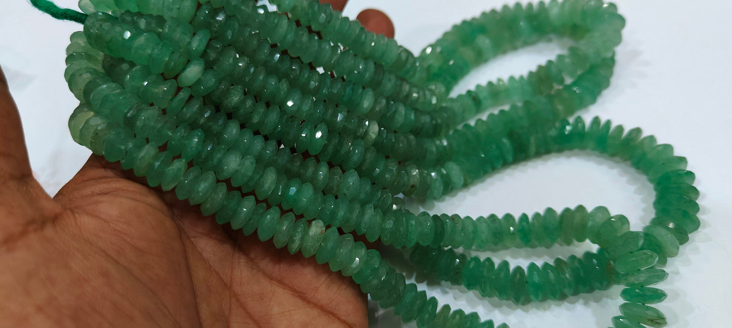 Natural Green Strawberry Quartz  Faceted Gemstone Beads German Cut Rondelle Shape Beads 9-12 mm Strand 8 inches long Graduated Beads