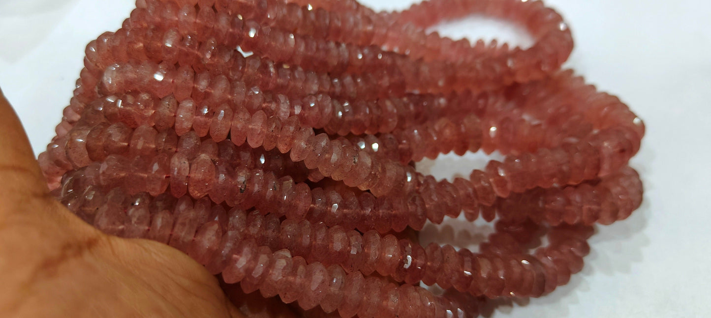 Natural Strawberry Quartz  Faceted Gemstone Beads German Cut Rondelle Shape Beads 9-12 mm Strand 8 inches long Graduated Beads