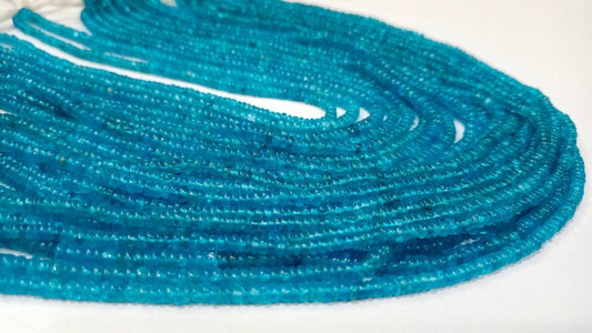Natural Genuine Neon Apatite Rondelle Plain Smooth 3-4mm Beads, Blue Color Beads For Jewelry Making Strand 13 Inches Long Sold Per Strand