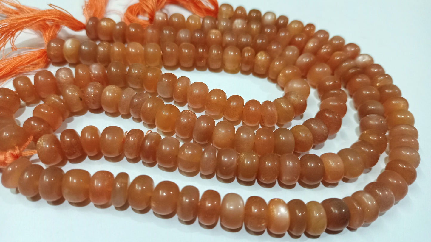 Natural Peach Moonstone Plain Smooth Rondelle Shape 6-8mm Jewelry Making Beads  Sold Per Strand 8 Inches Long