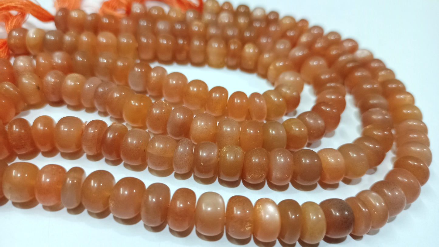 Natural Peach Moonstone Plain Smooth Rondelle Shape 6-8mm Jewelry Making Beads  Sold Per Strand 8 Inches Long