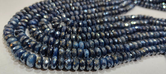 Natural Blue Sapphire Silverite Rondelle Faceted 6 to 9mm Size Graduated Gemstone Beads strand 8 Inches Long Wholesale Prices