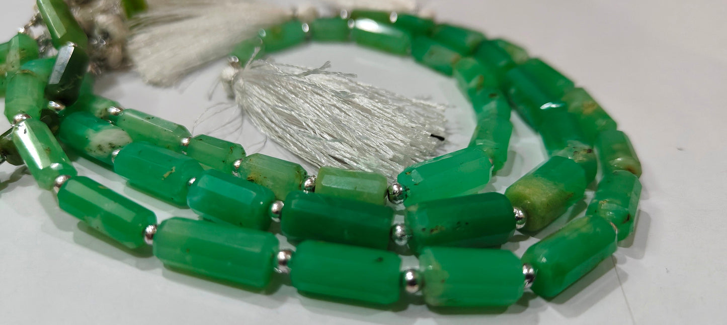 Natural Chrysoprase Tubelight Pipe  Shape Briolette 22 to 26mm Beads Sold Per Strand 8 inches Long