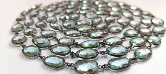 Aquamarine Quartz Briolette Connector Chain, Oval Shape Briolette Bezel Connector Chain 12 to 15 mm bezel Chain Sold Per Foot