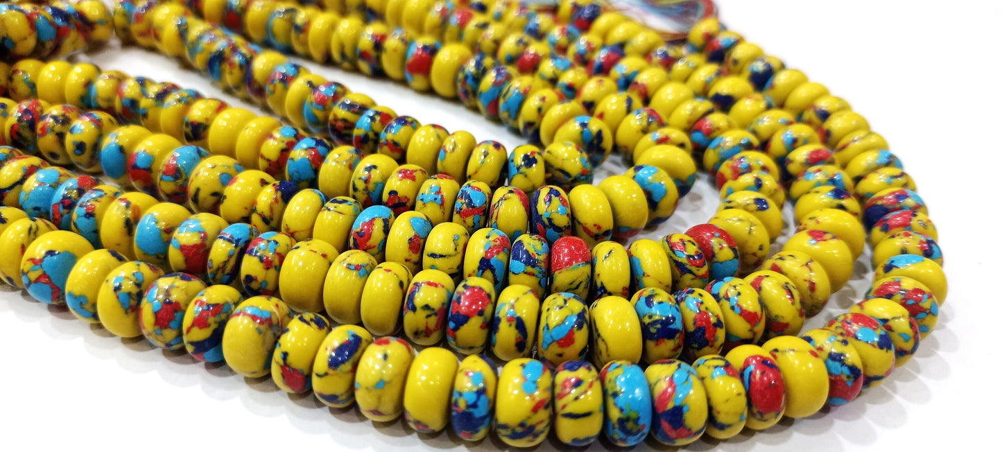 Fordite Agate Multi Color Gemstone Rondelle Plain Smooth Beads Sold per Strand 8 inches Long Necklace and bracelet Making Beads choose size