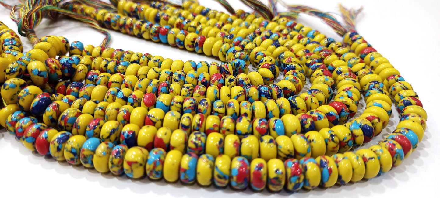 Fordite Agate Multi Color Gemstone Rondelle Plain Smooth Beads Sold per Strand 8 inches Long Necklace and bracelet Making Beads choose size
