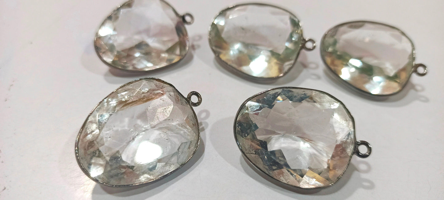 Crystal Quartz Starcut Fancy Shape 20x24mm Gemstone Single Loop Bezel Connector Charms