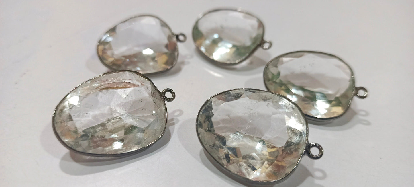 Crystal Quartz Starcut Fancy Shape 20x24mm Gemstone Single Loop Bezel Connector Charms