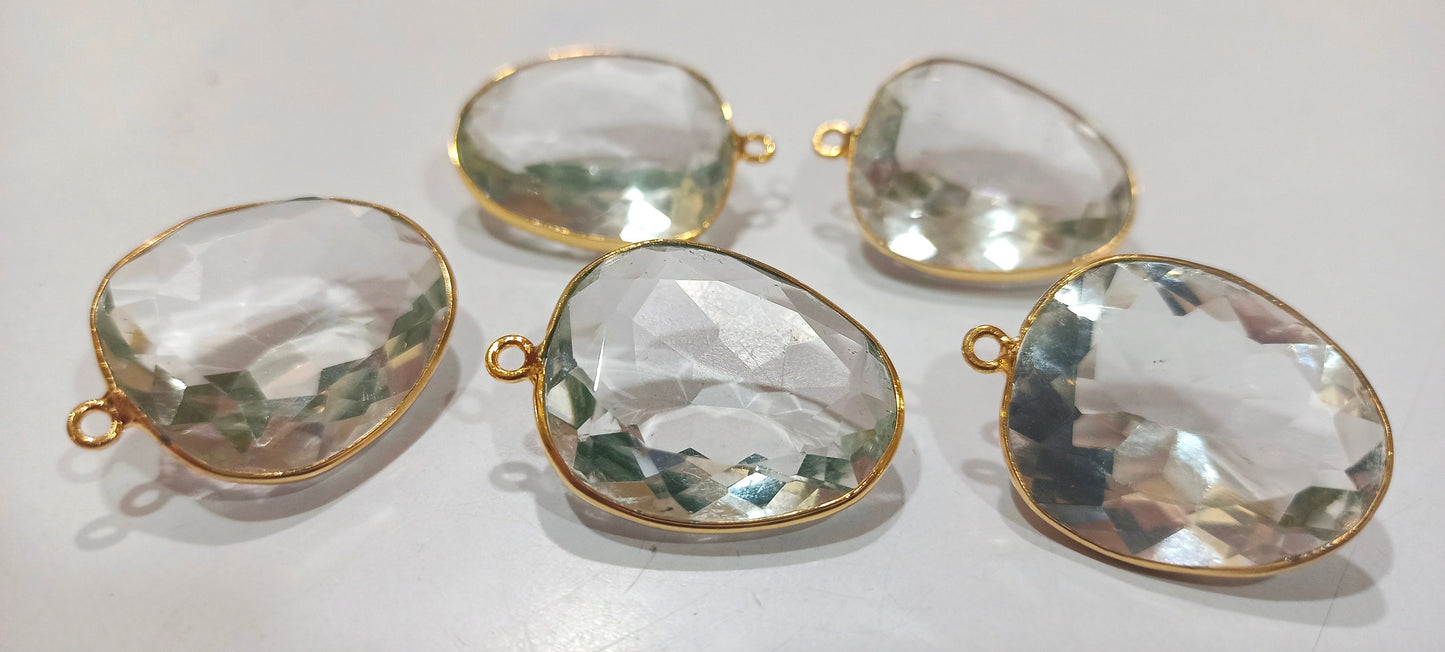 Crystal Quartz Starcut Fancy Shape 20x24mm Gemstone Single Loop Bezel Connector Charms
