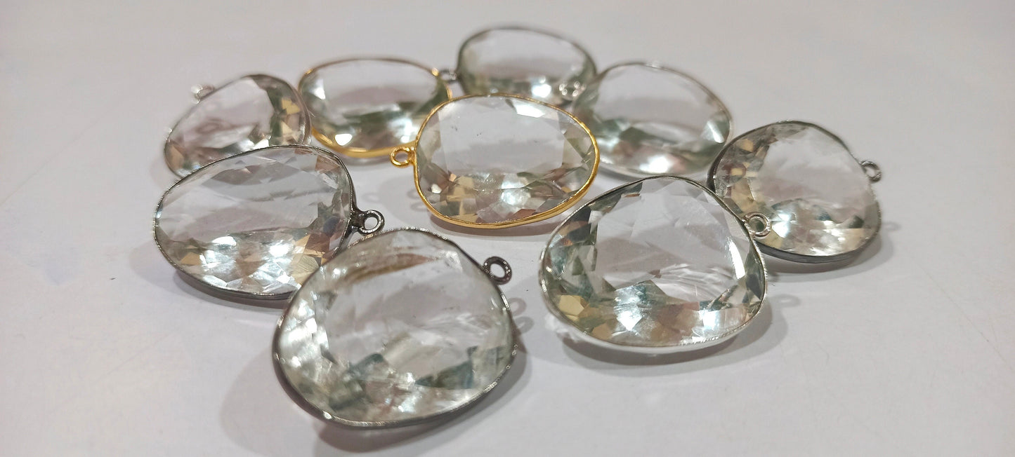 Crystal Quartz Starcut Fancy Shape 20x24mm Gemstone Single Loop Bezel Connector Charms