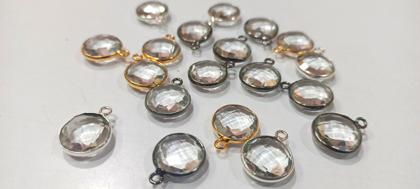 Crystal Quartz Briolette Coin Shape 10x14mm Gemstone Single Loop Bezel Connector Charms