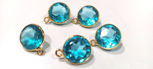 Blue Topaz Star cut  Coin Shape 12mm Gemstone Single Loop Bezel Connecter Charms